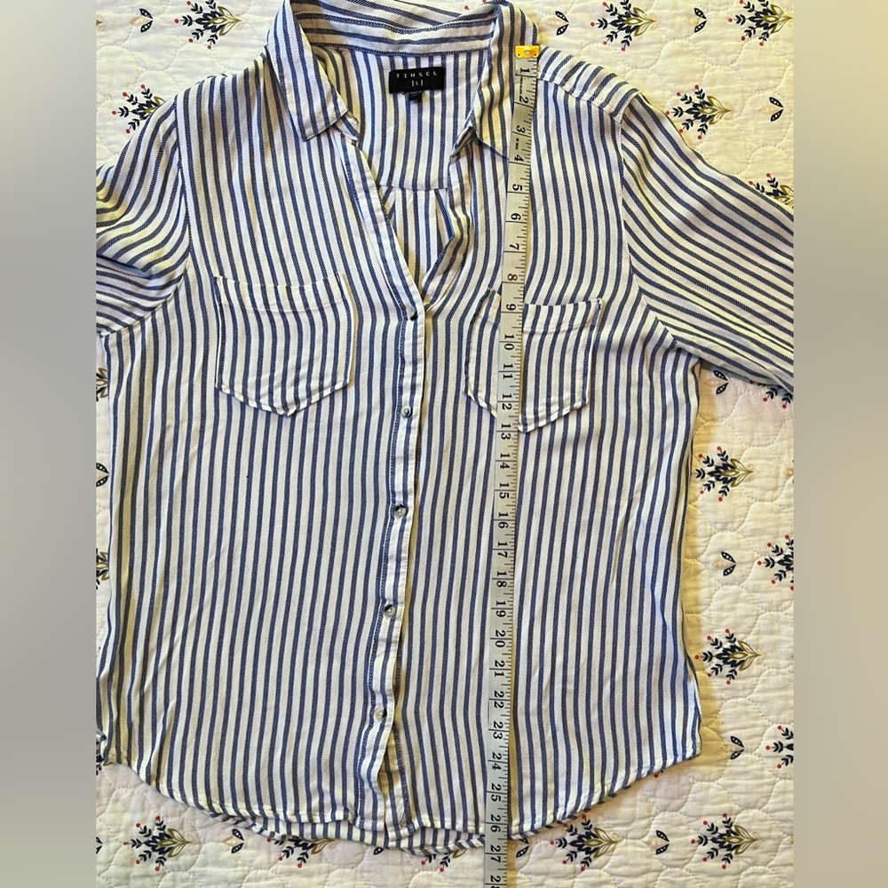 TINSEL Pocket Blue White Stripe Shirt Button Front Long Sleeve Loose Size M - Picture 6 of 9